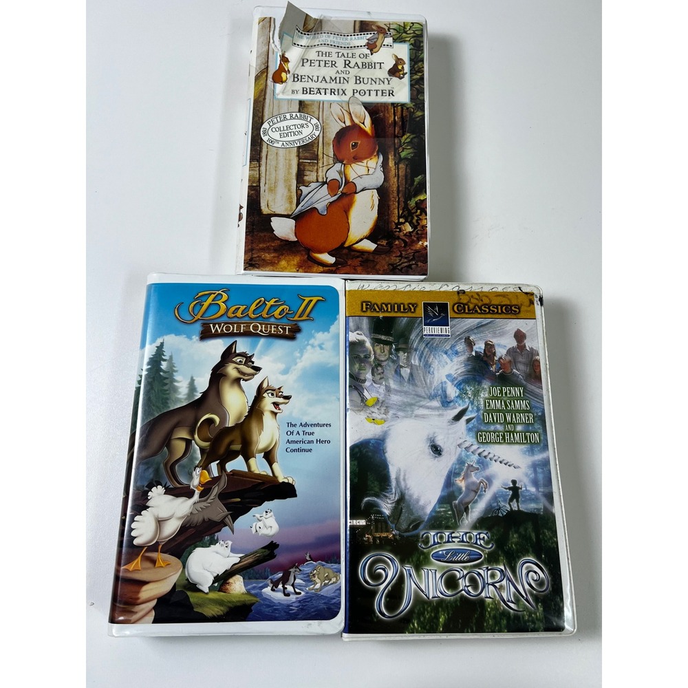 Lot of 3 VHS Tapes -‎ Balto II Wolf Quest, Little Unicorn, Peter Rabbit